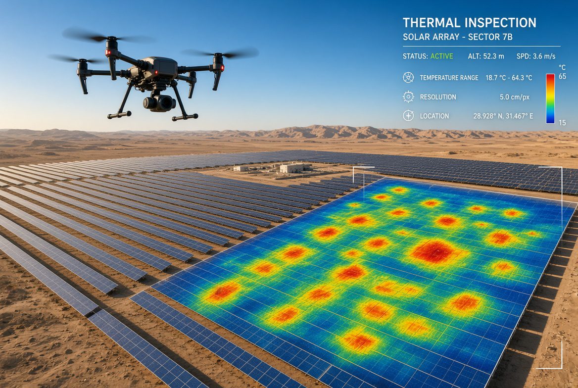 Drone thermal inspection of a solar array